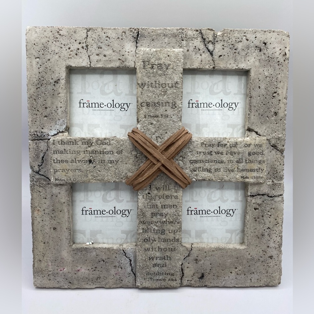 Frameology Rustic Concrete Cross Multi-Photo Scripture Frame 11" x 11"